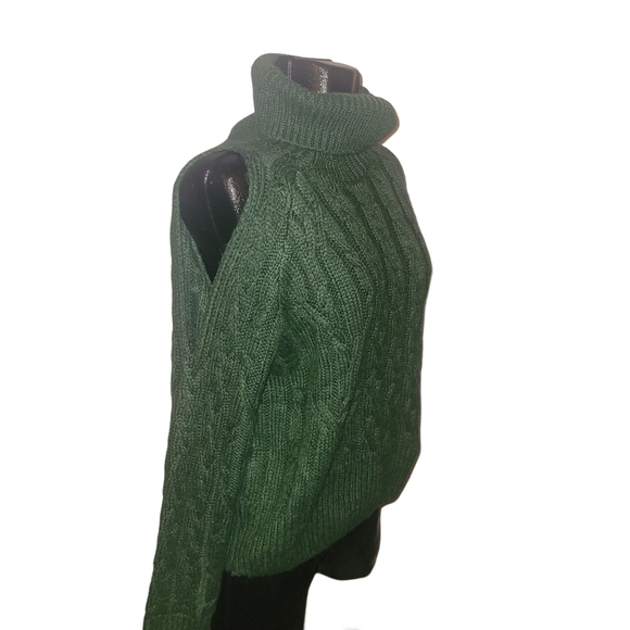 Suzy Shier Forest Green Knit Cold Shoulder Turtleneck Sweater M - Picture 3 of 8